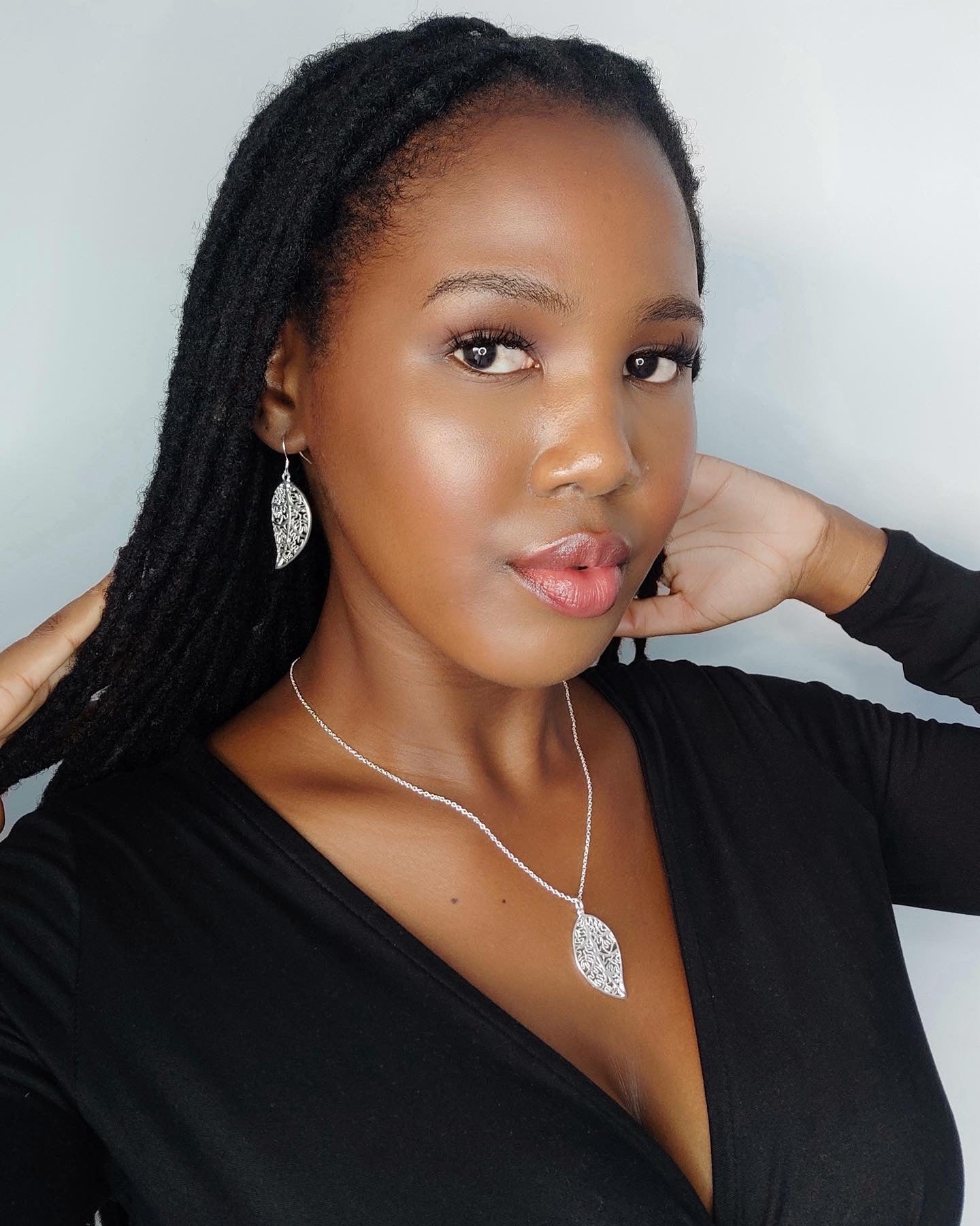 Sterling Silver Leaf Necklace And Earrings Set - free shipping - PMC Jewellery - Order now!