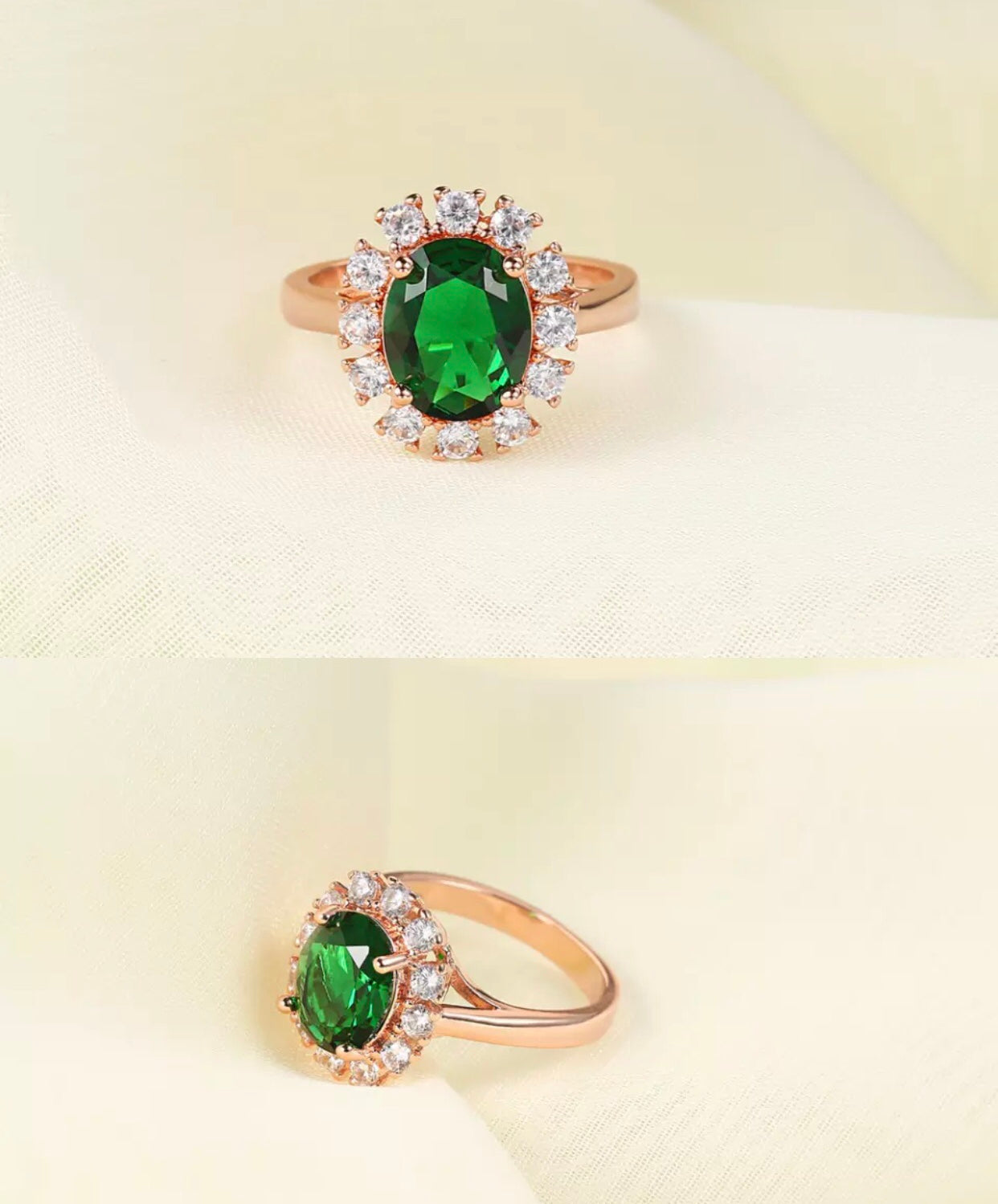Oval Green Emerald Ring In 14K Rose Gold Plated - Rings by PMC Jewellery SA | Online Shopping South Africa | PMC Jewellery | Buy Now Pay Later Mobicred