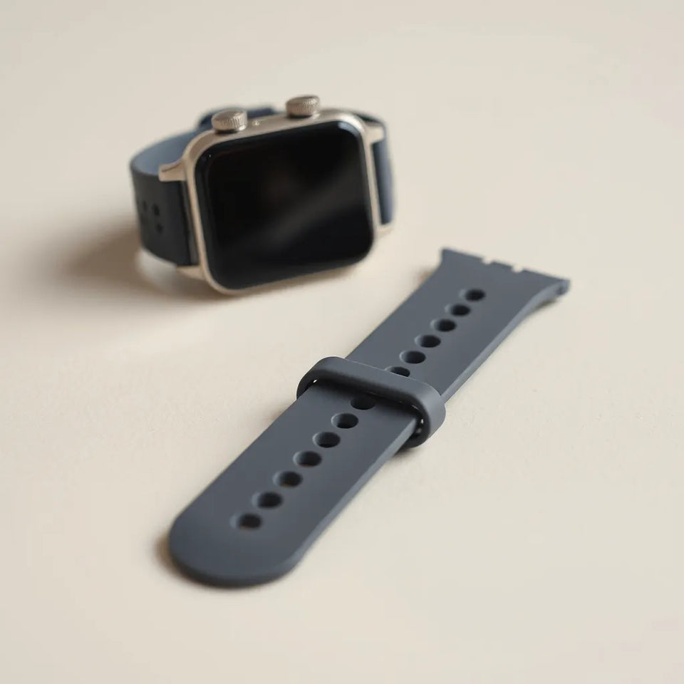 Breathable silicone watch band with airflow texture shown in a close-up on a neutral background