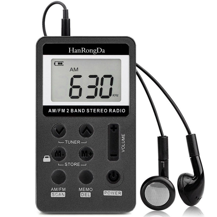 HRD-103 FM + AM Two Band Portable Radio with Lanyard & Headset(Black) - free shipping - PMC Jewellery - Order now!