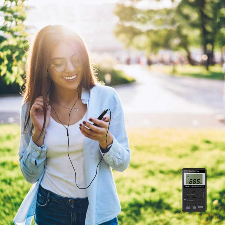 HRD-103 FM + AM Two Band Portable Radio with Lanyard & Headset(Black) - free shipping - PMC Jewellery - Order now!