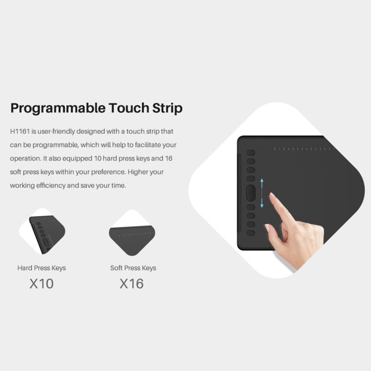 HUION H1161 5080 LPI Touch Strip Art Drawing Tablet for Fun, with Battery-free Pen & Pen Holder - free shipping - PMC Jewellery - Order now!