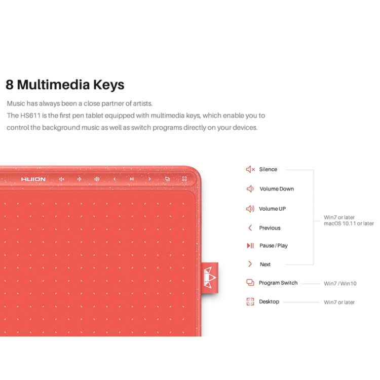 HUION HS611 5080 LPI Touch Strip Art Drawing Tablet for Fun, with Battery-free Pen & Pen Holder (Grey) - free shipping - PMC TechLife - Order now!
