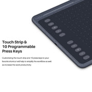 HUION HS611 5080 LPI Touch Strip Art Drawing Tablet for Fun, with Battery-free Pen & Pen Holder (Grey)