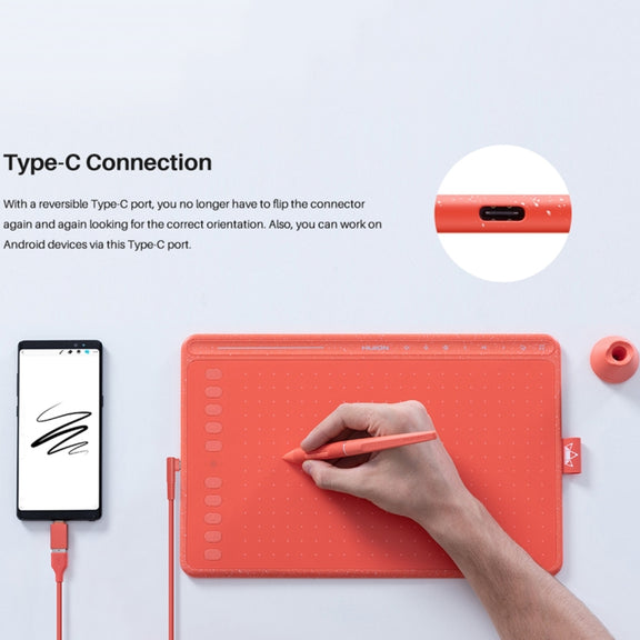 HUION HS611 5080 LPI Touch Strip Art Drawing Tablet for Fun, with Battery-free Pen & Pen Holder (Red)