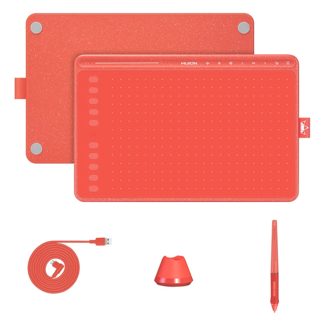 HUION HS611 5080 LPI Touch Strip Art Drawing Tablet for Fun, with Battery-free Pen & Pen Holder (Red)