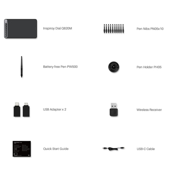 HUION Q620M 5080 LPI Wireless Art Drawing Tablet for Fun, with Battery-free Pen & Pen Holder