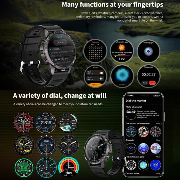 HAMTOD 1.6 inch Water-resistant Smart Watch, Support Bluetooth Call / Heart Rate / Blood Oxygen Monitoring / NFC (Black)