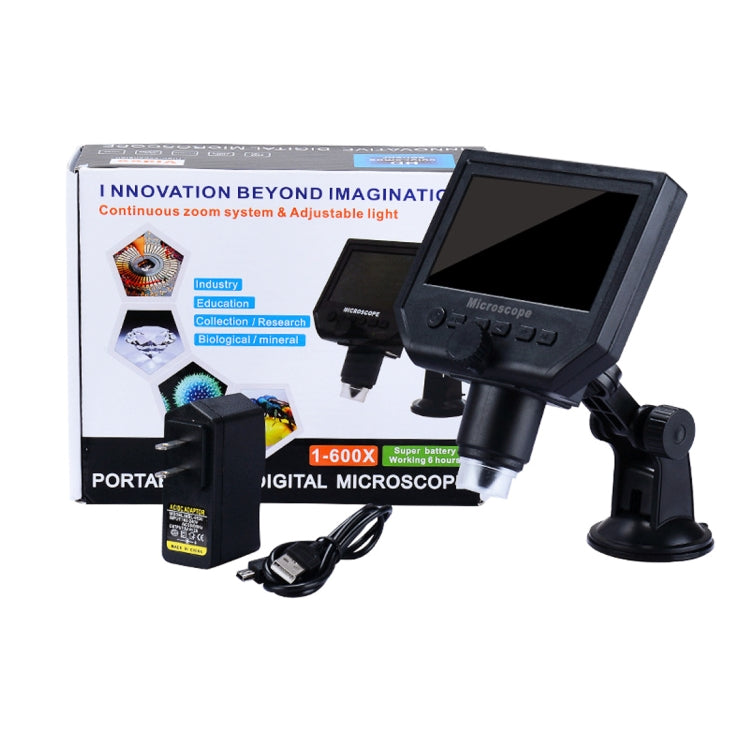G600 600X 3.6MP 4.3 inch HD LCD Display USB Charging Portable Digital Microscope with LED Light, Support Micro SD Card(64GB Max), US Plug, AC 100-240V - free shipping - PMC TechLife - Order now!