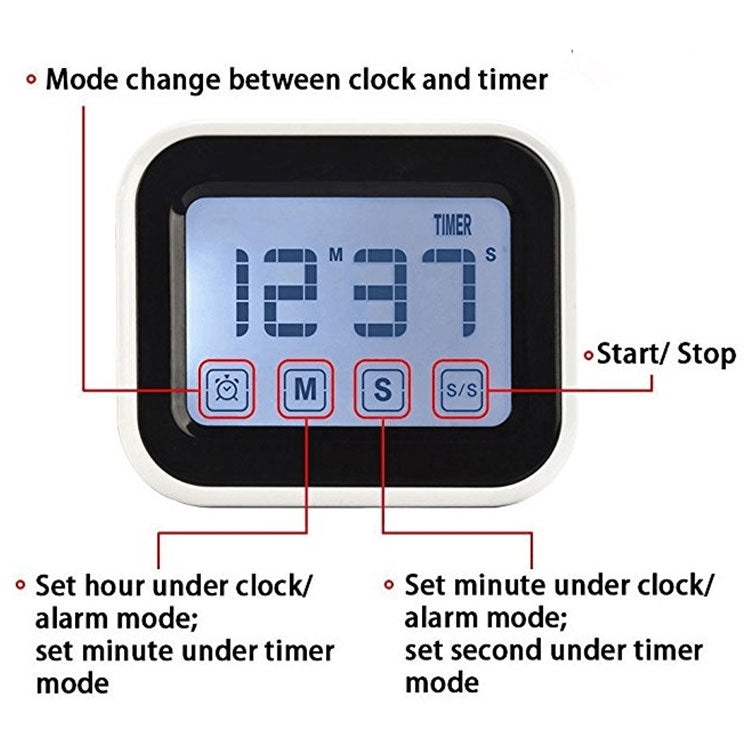Kitchen Timer Digital Alarm Clock Large LCD Touch Screen Come with Night Light for Cooking Baking(Pink) - Digital Countdown by PMC TechLife | Online Shopping South Africa | PMC TechLife | Buy Now Pay Later Mobicred