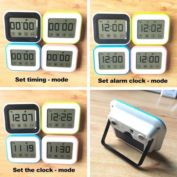 Kitchen Timer Digital Alarm Clock Large LCD Touch Screen Come with Night Light for Cooking Baking(Pink)