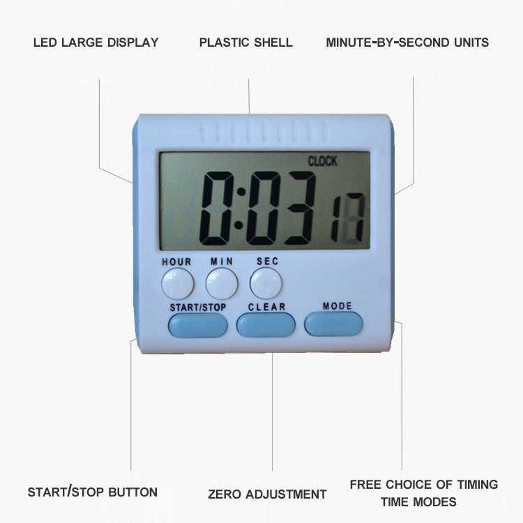 Kitchen Timer 24 Hours Digital Alarm Clock LCD Screen Magnetic Backing for Cooking Baking(Blue) - Digital Countdown by PMC TechLife | Online Shopping South Africa | PMC TechLife | Buy Now Pay Later Mobicred