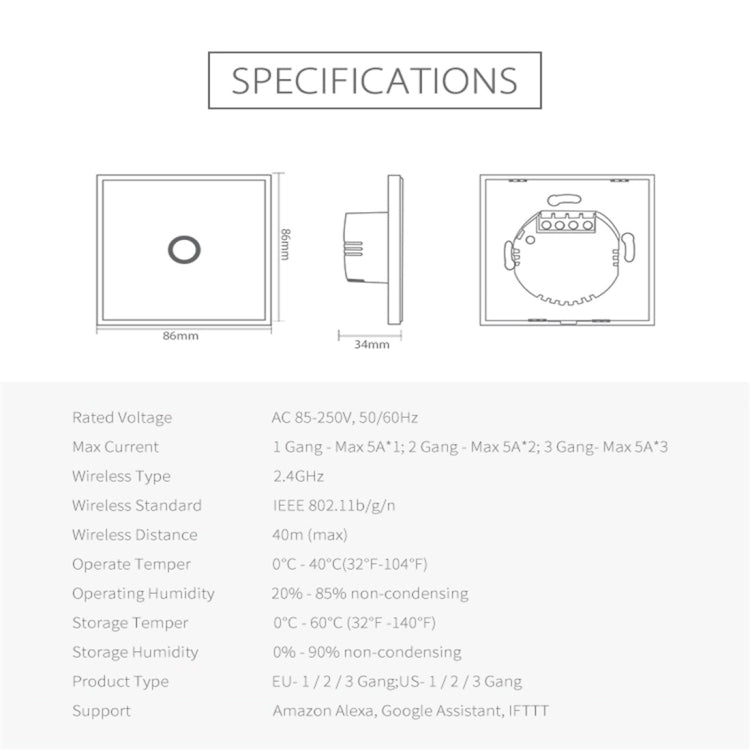NEO NAS-SC01W Wireless WiFi EU Smart Light Control Switch 1Gang - free shipping - PMC Jewellery - Order now!