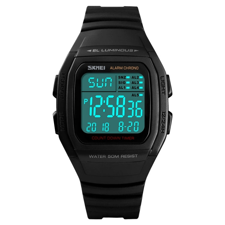 SKMEI 1278 Fashionable Outdoor 50m Water-resistant Digital Watch Student Sports Wrist Watch Support 5 Group Alarm Clocks(Black)
