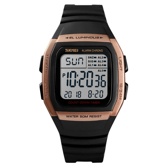 SKMEI 1278 Fashionable Outdoor 50m Water-resistant Digital Watch Student Sports Wrist Watch Support 5 Group Alarm Clocks(Rose Gold)