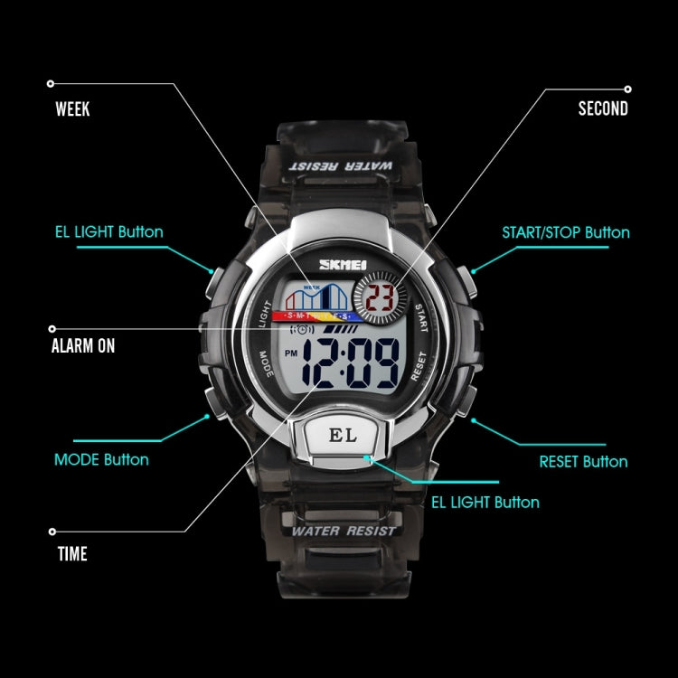 SKMEI 1450 Women Transparent Digital Watch 50m Water-resistant Sports Watch with LED Light(Black)