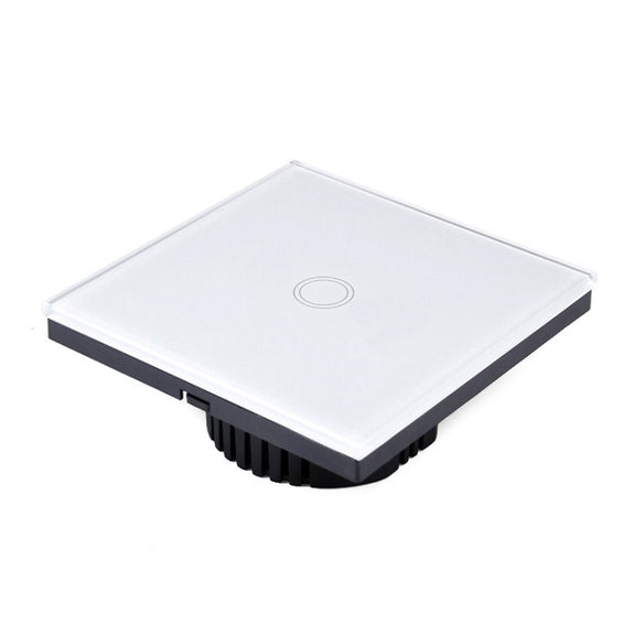 86mm 1 Gang Tempered Glass Panel Wall Switch Smart Home Light Touch Switch with RF433 Remote Controller, AC 110V-240V(White)