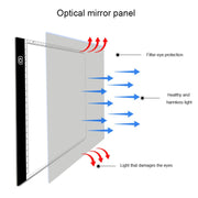 3.5W 5V LED USB Three Level of Brightness Dimmable A4 Acrylic Scale Copy Boards Anime Sketch Drawing Sketchpad with USB Cable 1.5m & Power Adapter