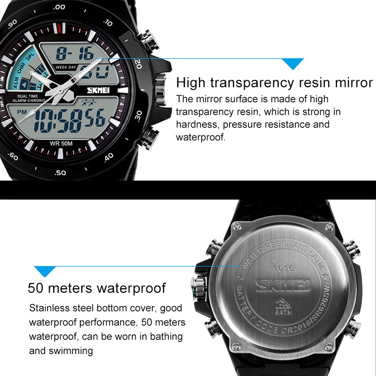 SKMEI 1016 Multifunctional Men Outdoor Sports Noctilucent Waterproof Double Digital Watch (Black) - free shipping - PMC Jewellery - Order now!