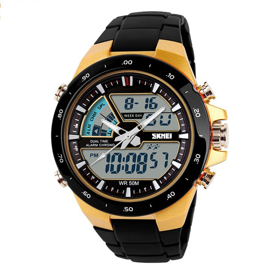 SKMEI 1016 Multifunctional Men Outdoor Sports Noctilucent Waterproof Double Digital Watch (Gold) - free shipping - PMC Jewellery - Order now!