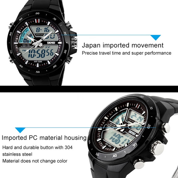 SKMEI 1016 Multifunctional Men Outdoor Sports Noctilucent Water-resistant Double Digital Watch (Gold)