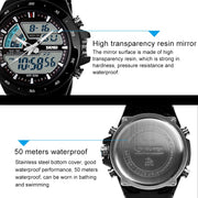 SKMEI 1016 Multifunctional Men Outdoor Sports Noctilucent Water-resistant Double Digital Watch (Gold)