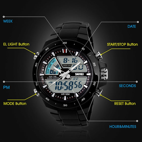 SKMEI 1016 Multifunctional Men Outdoor Sports Noctilucent Water-resistant Double Digital Watch (Gold)