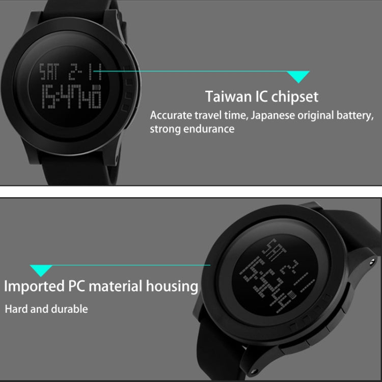 SKMEI 1142 Multifunctional Men Outdoor Sports Noctilucent Water-resistant Silica Gel Digital Watch (Black)