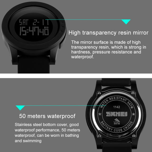 SKMEI 1142 Multifunctional Men Outdoor Sports Noctilucent Water-resistant Silica Gel Digital Watch (Black)
