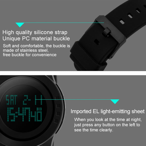 SKMEI 1142 Multifunctional Men Outdoor Sports Noctilucent Water-resistant Silica Gel Digital Watch (Black)