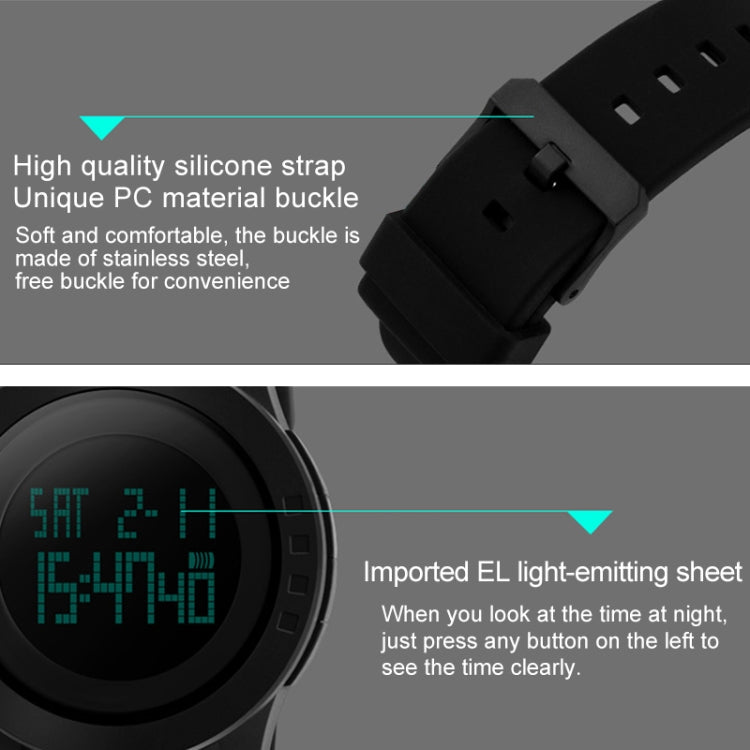 SKMEI 1142 Multifunctional Men Outdoor Sports Noctilucent Water-resistant Silica Gel Digital Watch (Black)
