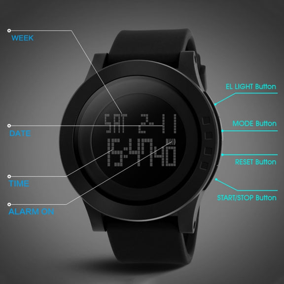 SKMEI 1142 Multifunctional Men Outdoor Sports Noctilucent Water-resistant Silica Gel Digital Watch (Black)