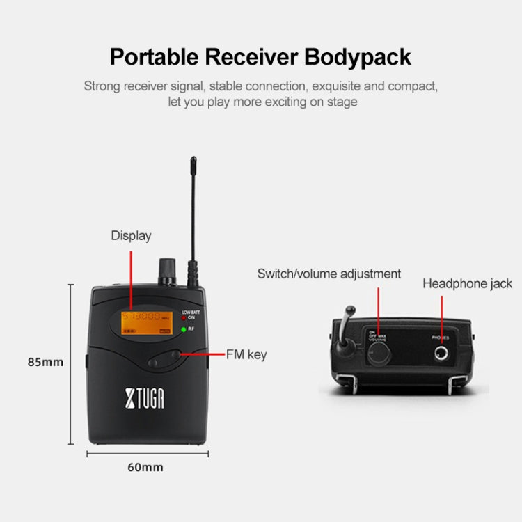 XTUGA IEM1200 Wireless Transmitter 2 Bodypack Stage Singer In-Ear Monitor System (UK Plug) - Microphone by XTUGA | Online Shopping South Africa | PMC TechLife | Buy Now Pay Later Mobicred