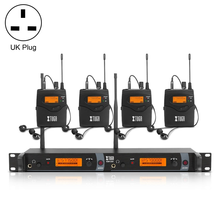 XTUGA IEM1200 Wireless Transmitter 4 Bodypack Stage Singer In-Ear Monitor System (UK Plug) - Microphone by XTUGA | Online Shopping South Africa | PMc TechLife | Buy Now Pay Later Mobicred