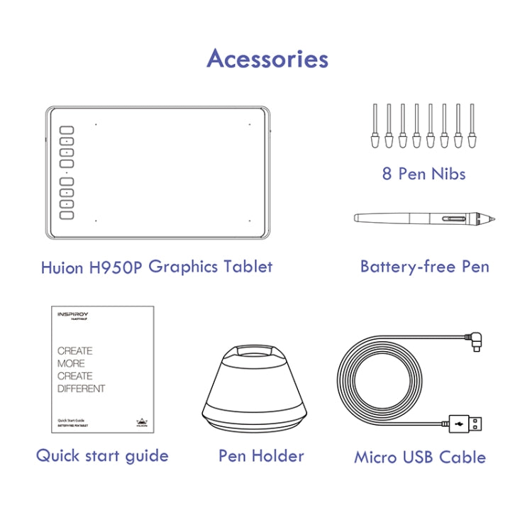 HUION Inspiroy Series H950P 5080LPI Professional Art USB Graphics Drawing Tablet for Windows / Mac OS, with Battery-free Pen - free shipping - PMC Jewellery - Order now!