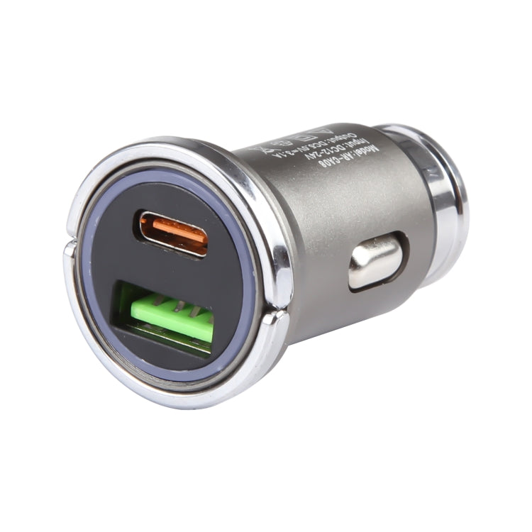 AR-CA08 12W 2A USB-C / Type-C + USB Ports Car Charger (Grey) - Car Charger by PMC TechLife | Online Shopping South Africa | PMC TechLife | Buy Now Pay Later Mobicred