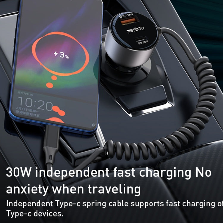 Yesido Y57 50W PD + QC3.0 Dual Port Car Charger with 8 Pin Spring Data Cable - free shipping - PMC TechLife - Order now!