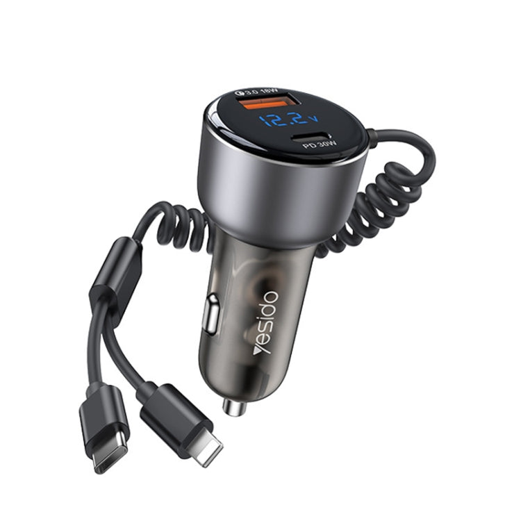 Yesido Y58 60W PD + QC3.0 Dual Port Car Fast Charger with USB-C / Type-C + 8 Pin Spring Cable - free shipping - PMC TechLife - Order now!