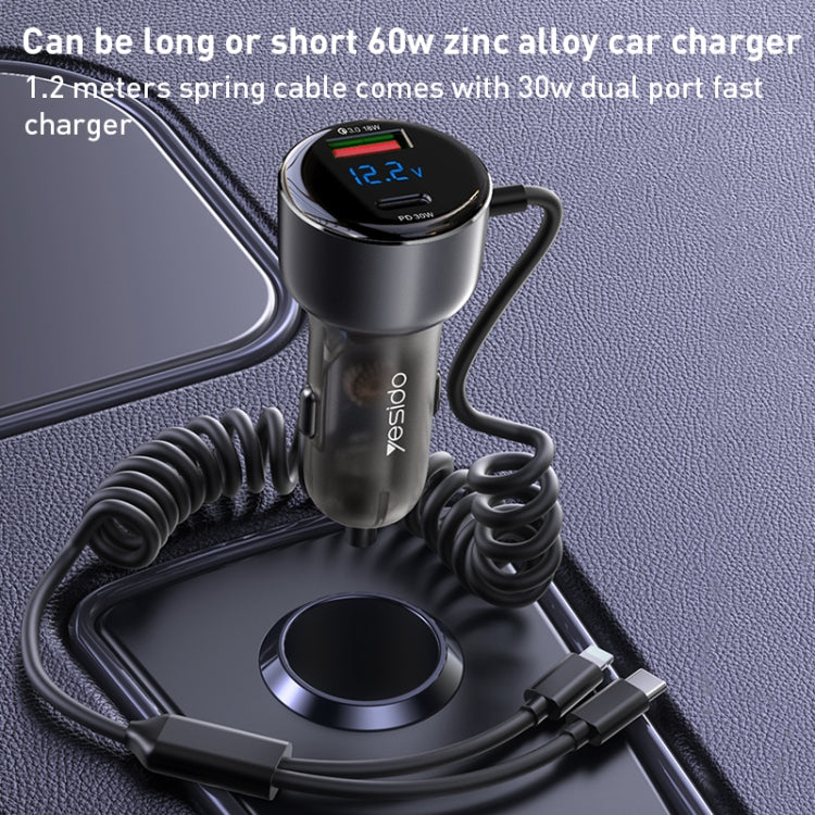 Yesido Y58 60W PD + QC3.0 Dual Port Car Fast Charger with USB-C / Type-C + 8 Pin Spring Cable - free shipping - PMC TechLife - Order now!