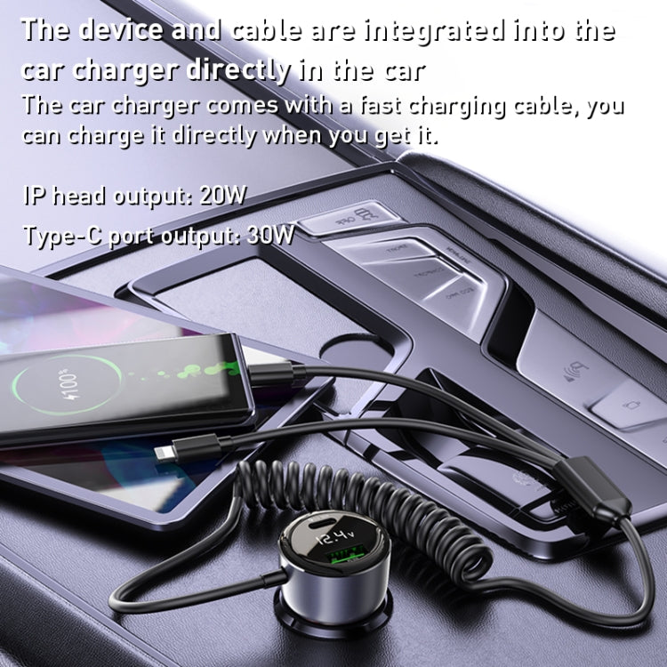 Yesido Y58 60W PD + QC3.0 Dual Port Car Fast Charger with USB-C / Type-C + 8 Pin Spring Cable - free shipping - PMC TechLife - Order now!