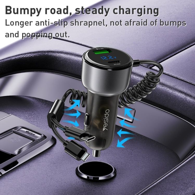 Yesido Y58 60W PD + QC3.0 Dual Port Car Fast Charger with USB-C / Type-C + 8 Pin Spring Cable - free shipping - PMC TechLife - Order now!