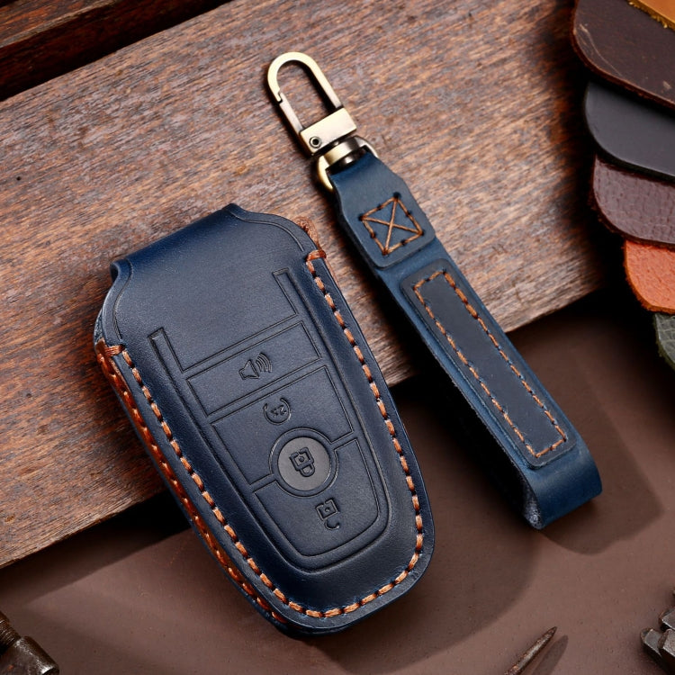 For Ford F-150 4-button C072 Car Key Leather Protective Case (Blue) - Car Key Cases by PMC TechLife | Online Shopping South Africa | PMC TechLife | Buy Now Pay Later Mobicred
