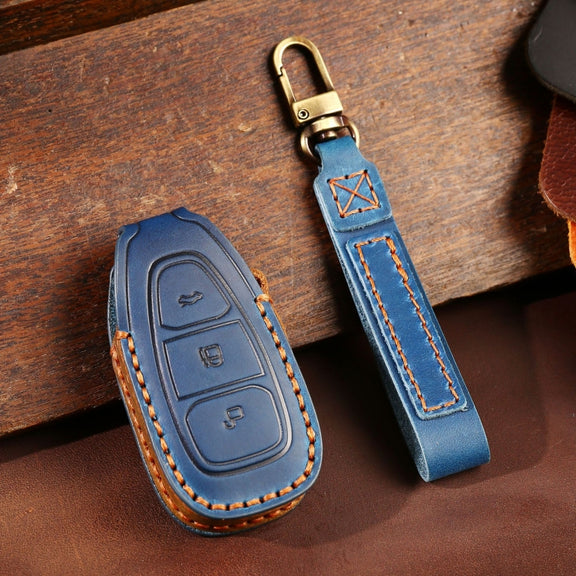 For Ford Focus/Mondeo/Maverick/Explorer/Escort/Edge 2017-2018 C231 Car Key Leather Protective Case (Blue)