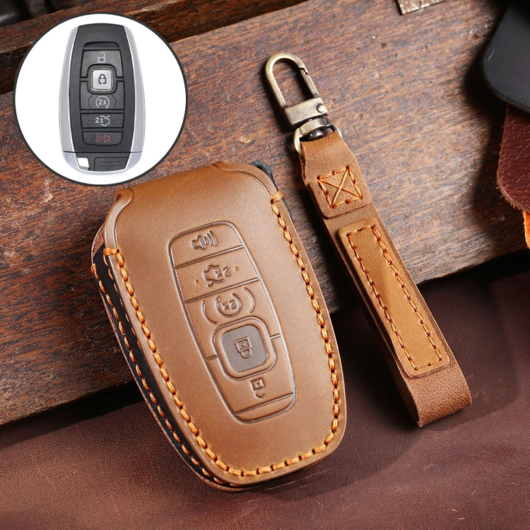 For Lincoln Hallmo Car Cowhide Leather Key Protective Cover Key Case(Brown) - Car Key Cases by Hallmo | Online Shopping South Africa | PMC TechLife | Buy Now Pay Later Mobicred
