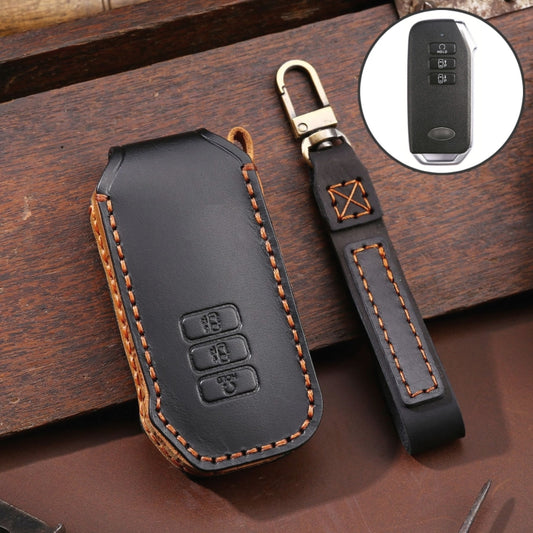For Kia 3-button Hallmo Car Cowhide Leather Key Protective Cover Key Case(Black) - free shipping - PMC Jewellery - Order now!