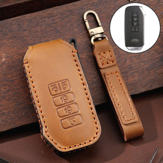 For Kia 5-button Hallmo Car Cowhide Leather Key Protective Cover Key Case(Brown) - free shipping - PMC Jewellery - Order now!