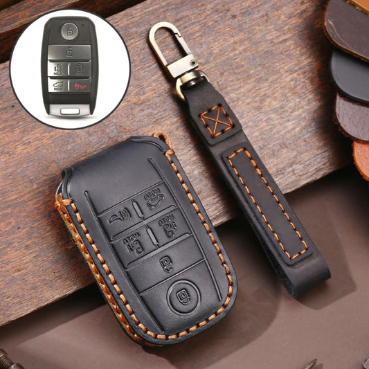 For Kia C134 6-button Hallmo Car Cowhide Leather Key Protective Cover Key Case(Black) - free shipping - PMC Jewellery - Order now!