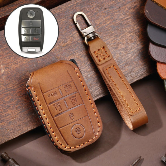 For Kia C134 6-button Hallmo Car Cowhide Leather Key Protective Cover Key Case(Brown) - free shipping - PMC Jewellery - Order now!