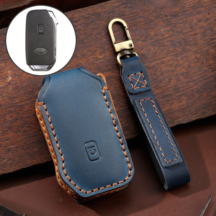 For Kia Sorento / Seltos 2021 / K5 Hallmo Car Cowhide Leather Key Protective Cover Key Case(Blue) - free shipping - PMC TechLife - Order now!