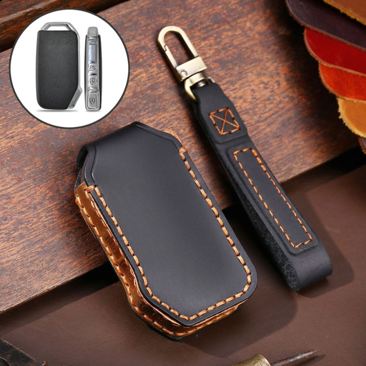 For Kia Sportage R / K5 / K4 / K2 / KX3 Hallmo B Style Car Cowhide Leather Key Protective Cover Key Case(Black) - Car Key Cases by Hallmo | Online Shopping South Africa | PMC TechLife | Buy Now Pay Later Mobicred